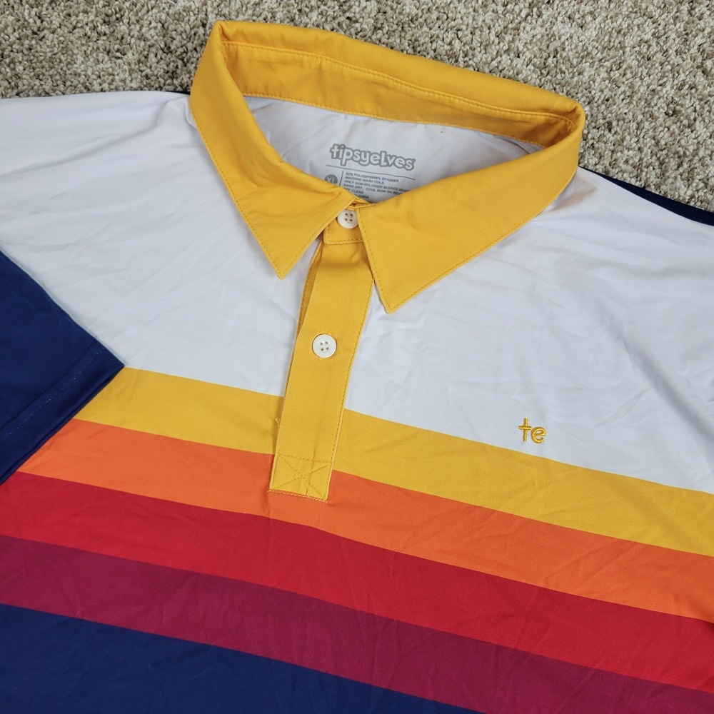 Tipsy Elves Mens XL Multicolor Striped Performance Stretch Golf Polo SS